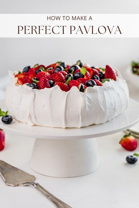 How to make a Perfect Pavlova How To Make A Pavlova, Large Pavlova Recipe, Pavlova Base Recipe, Pavlova Easy Recipe, Classic Pavlova 12 Tomatoes, Pavlova Recipe Bluey, Dairy Free Pavlova Recipe, Pavlova Birthday Cake Ideas, Summer Pavlova Recipe