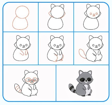 Guide your child to learn how to draw a simple and easy-to-understand drawing of a raccoon How To Draw Raccoon, Simple Raccoon Drawing, How To Draw A Raccoon, Draw Raccoon, Raccoon Drawing Simple, Racoon Sketch, Raccoon Doodle, Raccoon Drawings, Racoon Drawings