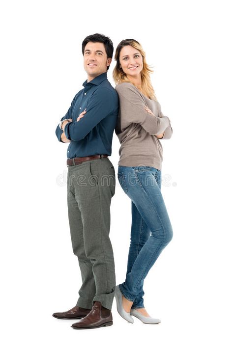 Happy Couple Back To Back. Portrait Of Happy Couple Standing With Arm Crossed Lo , #SPONSORED, #Standing, #Arm, #Portrait, #Happy, #Couple #ad Back To Back Couple Pose, Person Standing With Arms Crossed, Couple Standing Back To Back, Looking Back Pose, Arms Crossed Pose, Back Portrait, Person Pose, Hoco Poses, Casual Poses