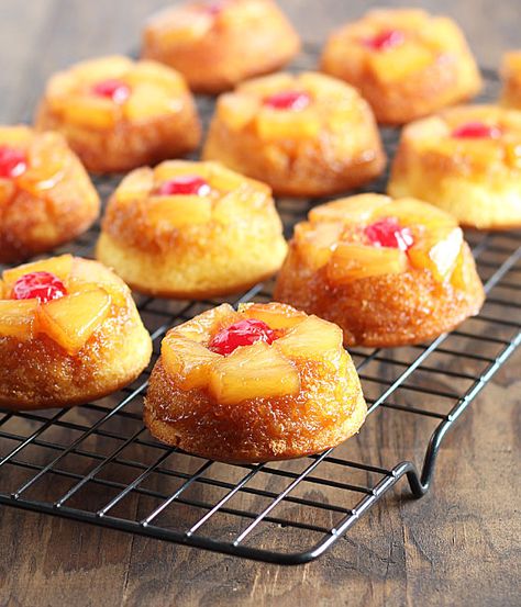 I'm a sucker for exotic fruit used in desserts... and these mini Pineapple Upside Down Cupcakes from @Amy The Blond Cook are not only precious, but they sound really wonderful as a sweet treat, too! /ES Upside Down Cupcakes, Mini Pineapple Upside Down Cakes, Pineapple Upside Down Cupcakes, Pineapple Upside, Pineapple Upside Down Cake, Pineapple Upside Down, Pineapple Cake, Upside Down Cake, Yummy Cupcakes