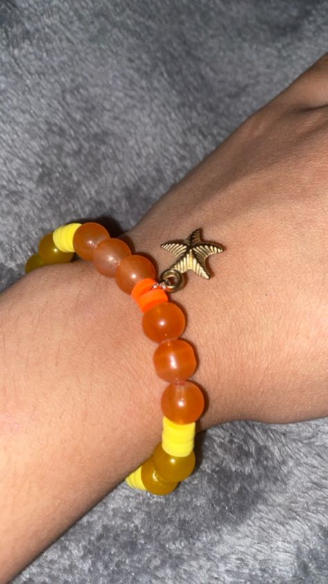 Orange and yellow, glass bead and clay bead bracelet, handcrafted😋 Clay Bead Bracelet, Yellow Star, Clay Bead, Star Bracelet, Orange And Yellow, Clay Beads, Bead Bracelet, Glass Bead, Glass Beads