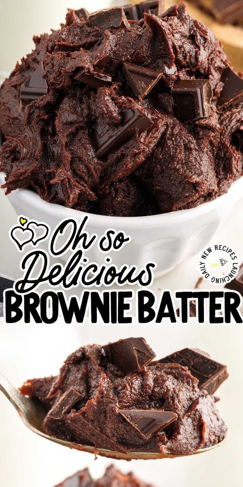 Brownie Batter Brownie Batter In A Mug, Brownie Batter For One, Brownie Batter Recipe, Edible Brownie Batter, Brownie Batter Dip, Raw Brownies, Cookie Dough Bars, White Chocolate Recipes, Cookie Cake Pie