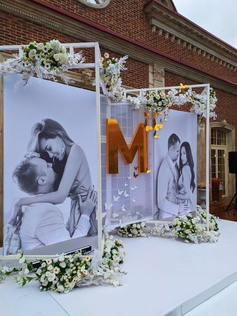 Wedding Backdrop Design Reception, Wedding Photo Area Ideas, Vow Renewal Centerpiece Ideas, Photo Area Party, Elegant Wedding Alter, Engagement Proposal Ideas Surprise, Wedding Photo Area Backdrop Ideas, Photo Area For Wedding, Wedding Photo Area