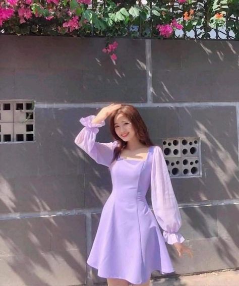 By sharlynman Homecoming Dress Purple, Purple Party Dress, Short Frocks, Look Legging, Purple Party, Purple Outfits, Korean Fashion Dress, Foto Poses, Vestidos Vintage