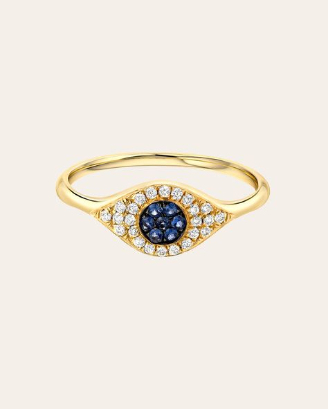 Diamond Evil Eye Ring | ZOE LEV Evil Eye Ring Silver, Sapphire Eyes, Jewelry Knowledge, Sapphire Stones, Timeless Ring, Diamond Evil Eye, Diamond Eyes, Evil Eye Ring, Eye Ring