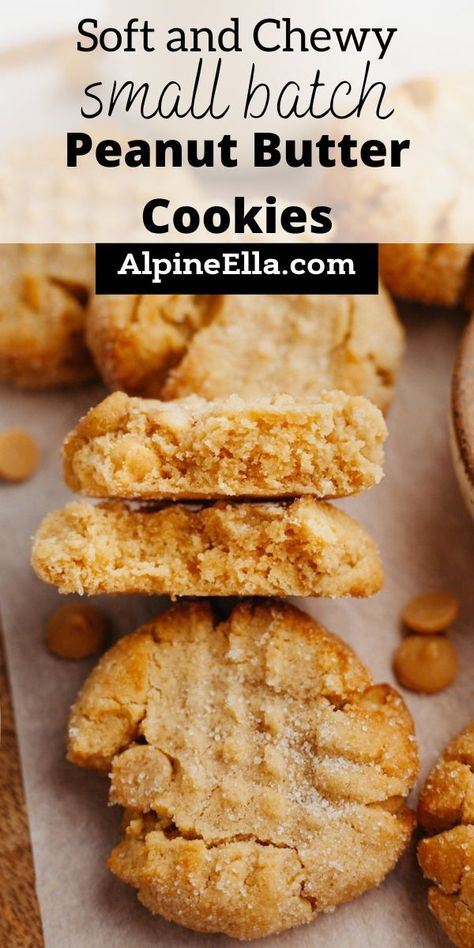 These soft and chewy peanut butter cookies are loaded with peanut butter chips. This small batch recipe makes just 6 cookies. Small Batch Of Peanut Butter Cookies, Small Batch Peanut Butter Cookies, Peanut Butter Chip Recipes, Small Batch Desserts, Small Batch Cookie Recipe, Small Batch Cookies, Butter Desserts, Butter Cookie Recipe, Easy Peanut Butter Cookies