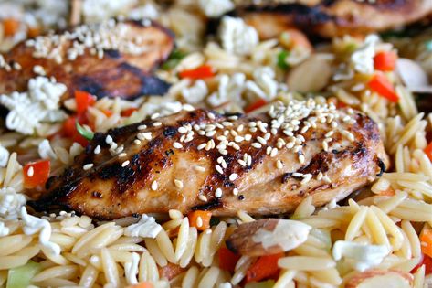 Asian Chicken Orzo Salad Asian Orzo, Chicken Orzo Salad, Orzo Salad Recipes, Chicken Orzo, Orzo Salad, Refreshing Food, Asian Chicken, Main Dish Salads, Ground Ginger