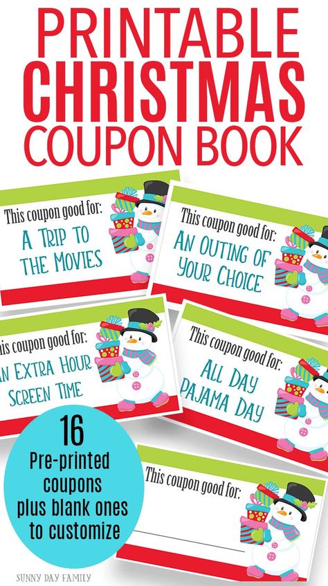 Printable Christmas coupons are the perfect stocking stuffer for anyone on your list! Includes 16 pre printed coupons and 4 blank coupons to customize your gift. A great stocking stuffer for kids - also makes a great gift for Mom and Dad! #giftideas #stockingstuffer #Christmasprintables #Christmasforkids Dad Stocking Stuffers, Coupons For Kids, Coupon Books, Nature Scrapbook, Christmas Coupons, Trending Christmas Gifts, Neighbor Christmas Gifts, Diy Gifts For Mom, Coupon Template