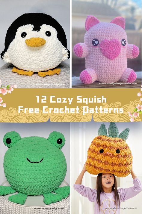 Create sentimental memories through unique and adorable handmade Squish Crochet Patterns. #crochetpatterns #cozy Chunky Crochet Animals Free Pattern, Crocheted Squishmallows Pattern, Crochet Plushie Pillow Free Pattern, Crochet Stuffed Animal Pillow, Crochet Cat Squish, Squishy Amigurumi Free Pattern, Crochet Plush Pillow Free Pattern, Crochet Patterns Free Pillow, Free Crochet Squish Patterns