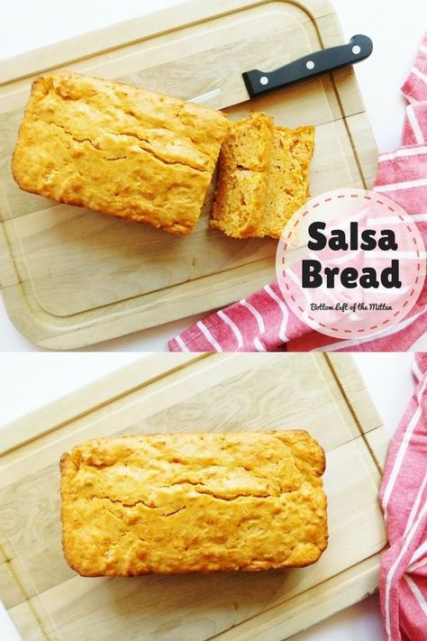 A quick bread recipe full of spicy jalapenos, green chilies and juicy tomato goodness of the salsa you love. Perfect for sandwiches or even as a side to spice up taco night. #salsa #breadrecipe #easy via @blofmitten Recipe For Salsa, Salsa Easy, Savory Baking, Quick Bread Recipe, Baked Breads, Homemade Breads, Bread Muffins, Savory Bread, Best Bread Recipe