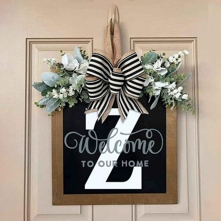 Last Name Year Round Front Door Wreath Decorative Hanging Plaques In Front Of The Door Features: This Last Name Year Round Front Door Will Complete Your Decorations For All Seasons! For Wedding Ceremony Signs,New Home Blessings,Father'S Day,Mother'S Day,Spring Parties,Garden Decorations...Perfect For That Too! This Monogram Sign Is A Beautiful Addition To Any Front Door,Mantle,Wall,Entryway.This Door Hanger Makes The Perfect Gift And Is Perfect Anywhere In The Home Anytime Of The Year. The Style Round Front Door, Wall Entryway, Fresh Christmas Wreath, Letter Wreath, Homesick Candles, Fall Floral Decor, Door House, Memorial Day Decorations, Floral Door Wreaths