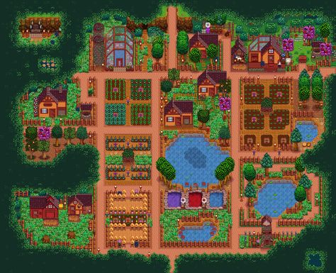 Stardew Farm Layout, Stardew Valley Farm Layout, Stardew Farm, Stardew Valley Farm, Stardew Farms, Forest Farm, Stardew Valley Layout, Stardew Valley Tips, Stardew Valley Farms