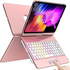 Keyboard Case for iPad Pro 11 inch，iPad Air 5th 4th Generation Case with Keyboard - Touch Trackpad -10 Color Backlight -360° Protective with Apple Pencil Holder for iPad Pro 11 inch 3rd /2nd/1st Gen Rose Gold Ipad, Ipad Keyboard Case, Keyboard For Ipad, Ipad Pro 11 Inch, Pc Components, Apple Pencil Holder, Keyboard Case, Case For Ipad, Laptop Desktop