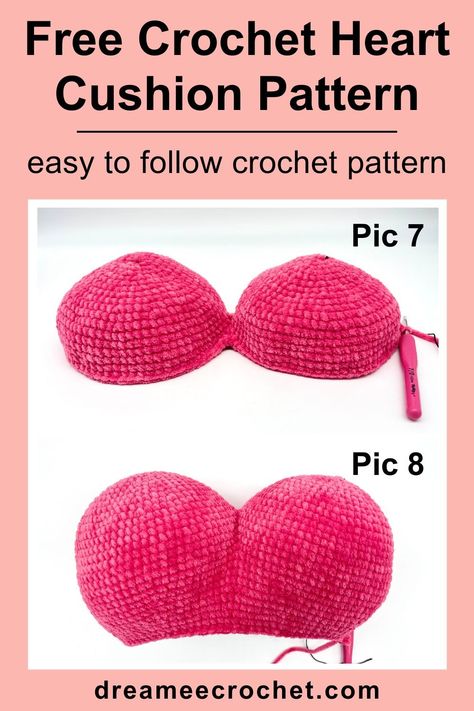 Valentine's Day is just around the corner, and if you're struggling to find the perfect gift for your loved one, I have just the thing for you! With this free crochet heart pillow pattern, you can create a super soft and cuddly handmade gift that your significant other will cherish for years to come. Free crochet heart cushion pattern. Visit www.dreameecrochet.com for more patterns and video tutorials you'll love! #crochetprojects #crochettechniques #crochetpatterns #crochet #crochetheart Crochet Heart Cushion, Heart Pillow Pattern, Crochet Heart Pillow, Diy Crochet Hook, Cup Cozy Crochet Pattern, Crochet Pillow Patterns Free, Crochet Cushion Pattern, Heart Pillows, Heart Cushion