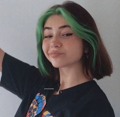 Green Hair Streaks, Under Hair Color, Clown Hair, Neon Green Hair, Face Framing Hair, Dark Green Hair, Hair Color Underneath, Peekaboo Hair, Hair Color Streaks