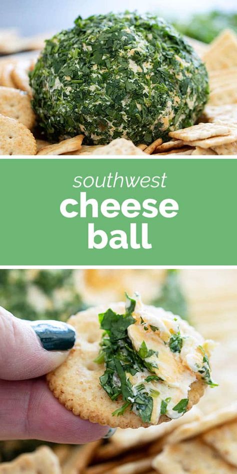 This Southwest Cheese Ball is filled with all of your favorite Tex-Mex flavors - green chiles, cheese, and cilantro. Great for parties or game nights. Tailgate Snacks, Party Snack Food, Green Chiles, Football Party Food, Crowd Pleasing Recipes, Cheese Ball Recipes, Cheese Balls, Snack Foods, Best Cheese