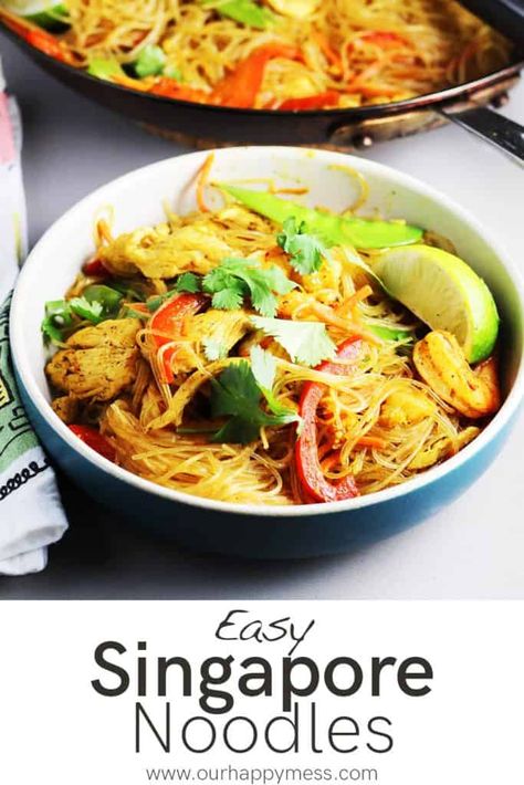 Singapore Noodles - Our Happy Mess Shrimp And Chicken, Asian Noodle Dishes, Singapore Noodles, Asian Chicken Salads, Curry Noodles, Easy Curry, Asian Noodles, Easy Dishes, Noodle Dishes