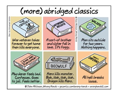 "Wuthering Heights" and a few other classics - shortened #funny Literary Humor, Wuthering Heights, Best Novels, Classic Literature, Book Humor, Classic Books, Funny Cartoons, Teaching English, Love Book