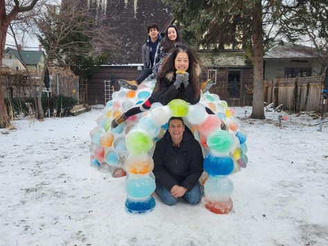 Oak Park Family’s Awesome Colored Ice Igloo Is Worth Checking Out Balloon Igloo, Waterballon Igloo, Ice Igloo, Painted Igloo Cooler, Colorful Ice Igloo, Igloo Ice, Igloo Building, Sports Article, Ice Blocks