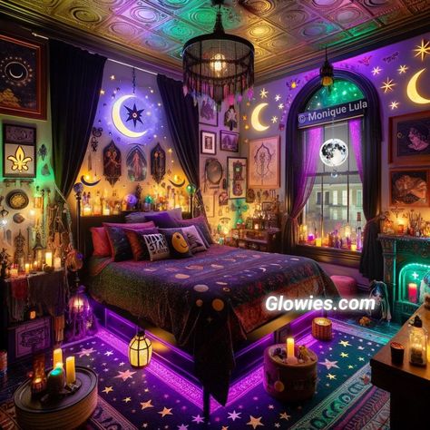 Witchy Room Aesthetic, Witch Bedroom, Monique Lula, Fairy House Crafts, Halloween Bedroom, Guest Bedroom Decor, Purple Rooms, Dark Home Decor, Interior Design Work