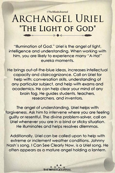 Aquarius:  Archangel Uriel – “The Light of God” Archangel Uriel is associated with the sign of “Aquarius” and is also referred to as an “intellectual angel”. It helps you in the form of creative solutions, insights or epiphanies. If you are looking for a solution and need guidance in decision making, you can ask Archangel Uriel to assist you. 12 Archangels, Archangels Names, Archangel Raguel, Archangel Azrael, Archangel Zadkiel, Archangel Jophiel, Archangel Uriel, Archangel Prayers, 12 Cung Hoàng Đạo