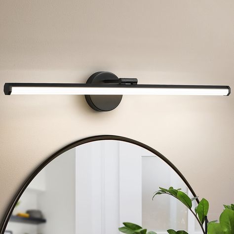 Dimmable LED Bath Bar Contemporary Vanity Lighting, Bathroom Lighting With Round Mirror, Spa Bathroom Lighting, Bathroom Vanity Lighting Over Mirror, Light Above Mirror, Round Mirror Vanity, Vanity Lighting Over Mirror, Vanity Mirror Lights, Modern Bathroom Light Fixtures