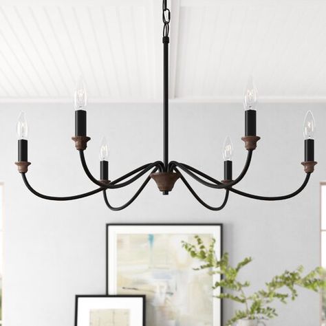 Kelly Clarkson Home Natchez 6 - Light Candle Style Classic Chandelier with Resin Accents | Wayfair Traditional Dining Room Lighting, Black Chandelier Dining Room, Chandelier Black, Classic Chandelier, Candelabra Chandeliers, Chandelier Metal, Black Dining Room, Rectangle Chandelier, Single Candle