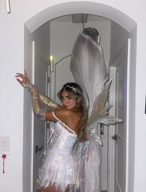 Halloween Fairy Costume Inspo | Fairy costume for halloween Fairy Costume Halloween Women, Fairy Costumes For Women, Fairy College Costume, Sparkly Fairy Costume, Glitter Fairy Costume, Women Fairy Costume Halloween, Silver Fairy Costume, Winter Halloween Costumes Women, Mystical Fairy Costume