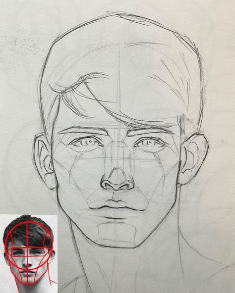 Make Face Reference Drawing, Drawing Ideas Male Face, Male Face Art Reference, Men Head Drawing, Mens Face Drawing, Face Study Drawing Anatomy, How To Draw Heads Tutorial, Male Face Tutorial, Male Faces Drawings