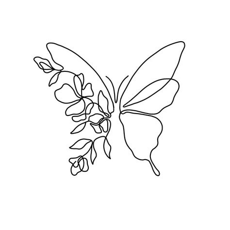 Butterfly Half Flowers, Line Drawing Butterfly, Butterfly Line Drawing, Bee Outline, Line Drawing Images, Tat Inspiration, Half Butterfly, Butterfly With Flowers Tattoo, Butterfly Line Art