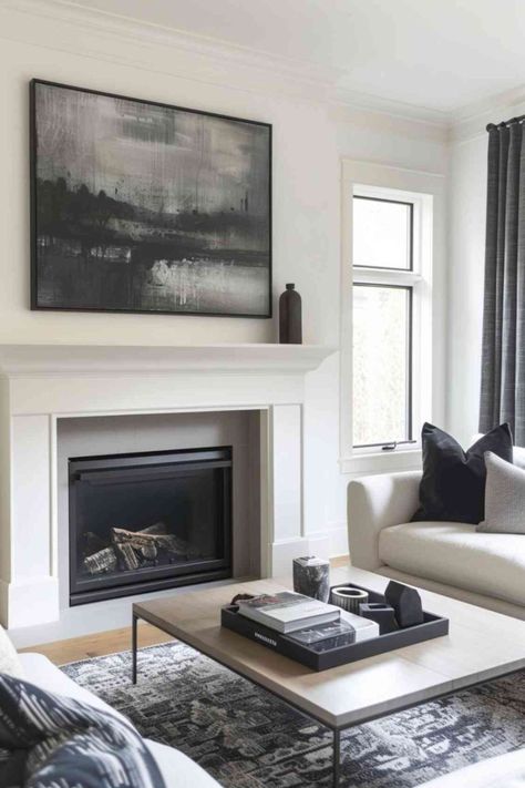 40 Modern Mantel Decor Ideas To Elevate Your Fireplace with Style Transitional Fireplace Ideas, Modern Fireplace Mantle, Modern Mantel Decor, Transitional Fireplace Decor, Contemporary Fireplace Mantels, Modern Fireplace Decor, Contemporary Gas Fireplace, Mid Century Modern Fireplace, Modern Fireplace Mantels