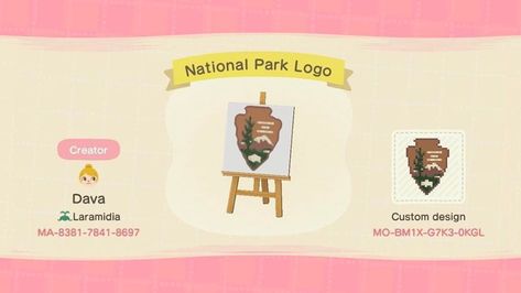 Animal Crossing Pro Designs’s Instagram profile post: “National Park logo by @axnationalpark Dava! . . . . . . #animalcrossing #acnh #animalcrossingnewhorizons #newhorizons #nintendo…” Acnh Visitor Center, Forestcore Acnh, Acnh Switch, Fall Acnh, Acnh Signs, National Park Logo, Eye Face Painting, Cottagecore Animal Crossing, Ac Codes