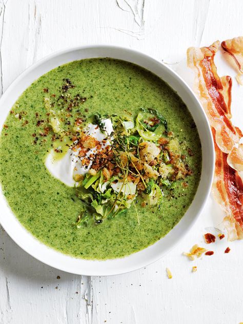 Broccoli And Creme Fraiche Soup With Pancetta | Donna Hay Soup With Pancetta, Fennel Recipes Soup, Roasted Pumpkin Soup Recipe, Rainbow Chard Recipes, Coconut Soup Recipes, Autumn Treats, Fennel Soup, Roast Pumpkin Soup, Creamy Mustard Sauce