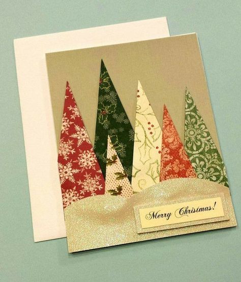 Christmas Tree Cards Handmade, Triangle Cards, Applique Towels, Christmas Scrapbook Paper, Christmas Tree Card, Christmas Cards Kids, Simple Christmas Cards, Handmade Christmas Card, Card Party