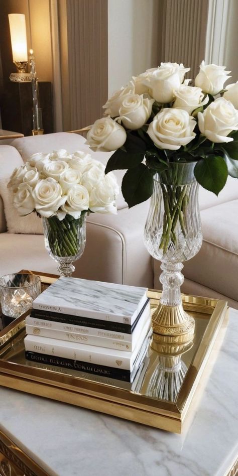 Sophisticated Apartment Decor, Elegant Living Room Decor Ideas Classy, Quiet Luxury Home Decor, White Roses Vase, Basement Aesthetic, Mermaid Palace, Easy Kitchen Organization, Redo House, Classy Apartment