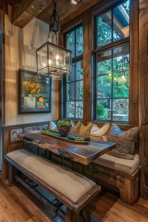 Barndo Ideas, Old House Design, Brick Room, Mountain Dream Homes, Breakfast Nook Ideas, Log Cabin Ideas, Craftsman Interior, Renovation Inspiration, Nook Ideas