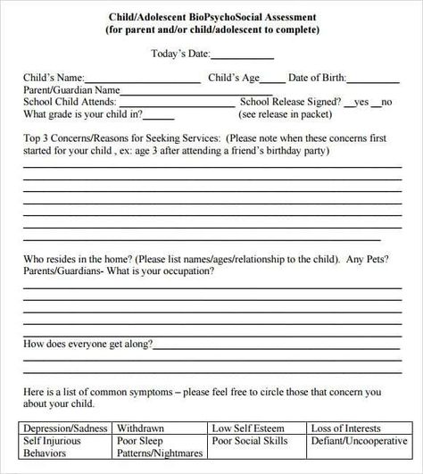 5 Biopsychosocial Assessment Questions Templates - Free Sample Templates Psychosocial Assessment, Biopsychosocial Assessment, School Counsellor, Dsm 5, School Social Work, Counseling Activities, Behavioral Health, Social Worker, School Counseling