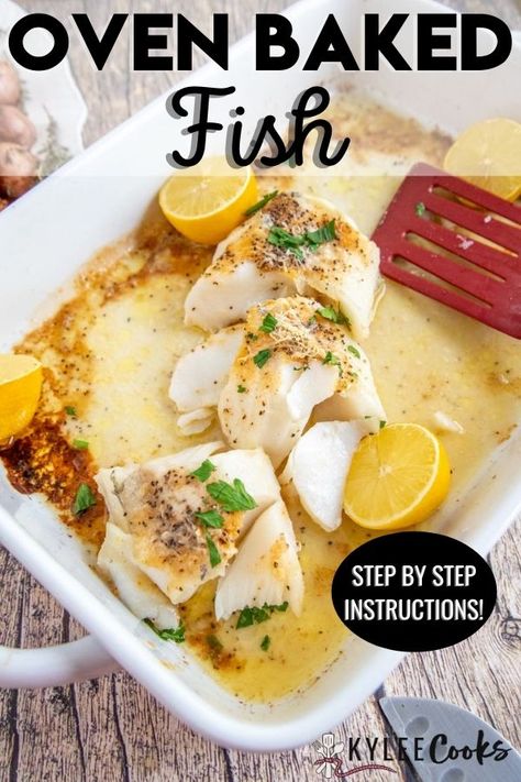 A delicious weeknight winner that is as delicious as it is easy, this Oven-Baked Fish Recipe gets dinner on the table fast! Combining simple flavors that pack a punch, this one will be your go-to forever! #fish #ovenbaked #lemon #dinner #kyleecooks Supper Idea, Lemon Dinner, Acid Reflux Diet Meals, Oven Baked Fish, Lemon Fish, Grilled Seafood Recipes, Fish Recipes Baked, Halibut Recipes, Beef Fajitas