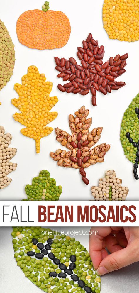 Fall Bean Mosaic, Fall Themed Arts And Crafts For Kids, Autumn Activities For Seniors, Montessori Fall Art, Fall Crafts Adults Diy, Fall Mosaic Art For Kids, Autumn Art Activities For Kids, Halloween Activities For Classroom, Bean Art For Kids