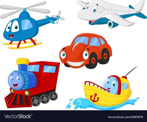 Cartoon Transportation, Transport Images, Transportation Preschool Activities, Kindergarten Drawing, Cartoon Plane, Transportation Birthday Party, Transportation For Kids, Bus Art, Transportation Birthday