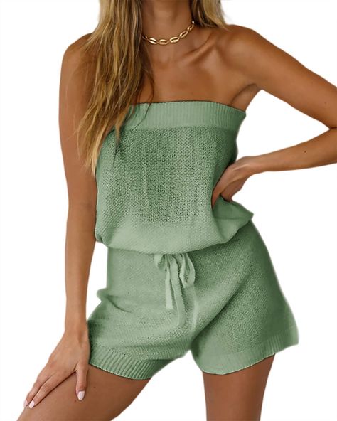 PRICES MAY VARY. Fabric: Polyester and spandex. Soft knit fabric, lightweight and comfortable to wear. Features:This sweater rompers is two piece outfits, you can tuck the top into the shorts.Off shoulder, bandeau, knitted sweater rompers, summer knitted jumpsuits,loungewear set, tie waist shorts, casual sheer rompers, cover up.The jumpsuits is see through, you can match it with the same color underwear, or over your bikinis for a casual beach look. Occasion: Great for daily wear, shopping, vaca Matching Loungewear Set, Summer Jumpsuit Casual, Womens Summer Jumpsuits, Jumpsuits Casual, Summer Jumpsuits, Two Piece Outfits, Jumpsuit Summer, Casual Rompers, Knit Jumpsuit