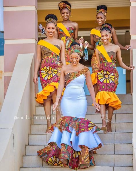 African Print Wedding Dress, South African Traditional Dresses, African Bridesmaid Dresses, African Traditional Wedding Dress, African Wedding Attire, Traditional African Clothing, Traditional Wedding Attire, Long African Dresses, African Weddings