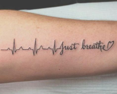 Just breathe tattoo Greys Anatomy Tattoo Small, Nurse Tattoo Ideas Small, Tatuaje Ekg, Greys Anatomy Tattoo, Pulse Tattoo, Ekg Tattoo, Just Breathe Tattoo, Colon Tattoo, Anatomy Tattoo