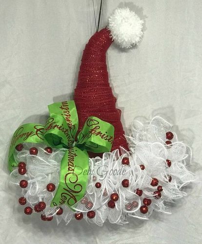 This was the hat that started it ALL!!! I did a FaceBook Live that showed how to turn a Dollar Tree Witch Hat into a Santa Hat and then the hats took over. You see them everywhere and others doing Lives now showing how to do them. It's a easy project and for anyone. First you need to unravel all the garland and remove everything from the Dollar Tree Witch hat.Next you will need to add 2 Dollar Tree mesh of your color around the top of the hat. Next you will cut 3 (Dollar Tree Rol… Dollar Tree Witch Hat, Decorated Hats, Mesh Projects, Diy Hats, Wreaths Design, Mesh Hats, Christmas Florals, Hat Wreath, Dollar Store Halloween