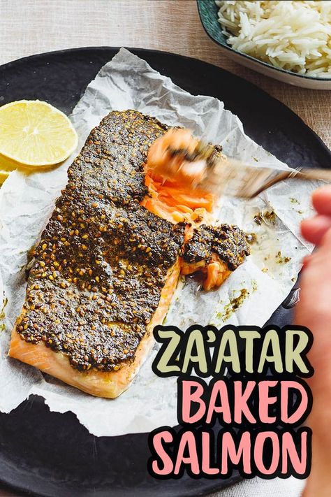 Delicious and simple recipe for za'atar baked salmon. A modern Middle Eastern take on baked salmon with plenty of flavour! Serve with a couple of simple sides for a nutritious and delicious midweek (or weekend!) meal! Middle Eastern Salmon Recipes, Zaatar Salmon, Pan Fry Salmon, Simple Sides, Paleo Salmon, Pan Fry, Za Atar, Salmon Filet, Weekend Meals