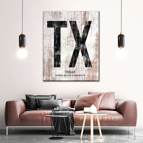 Texas Bigger Better And Barbecued Wall Art | Digital Art Texas Aggies Decor, Texas Bedroom, Wooden Typography, Texas Artwork, Texas Theme, Texas Home Decor, Texas Wall Art, Basement Inspiration, Chic Wall Art