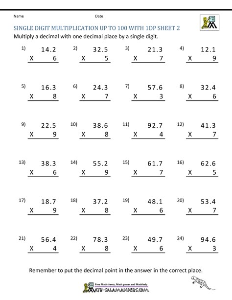 Practice multiplying a decimal up to 100 with 1dp by a single digit. Decimal Multiplication Worksheet, Multiplying Decimals Worksheet, Multiplying Decimals 5th Grade, Multiplication Decimals, Ankle Henna, Multiply Decimals, Decimal Multiplication, Multi Digit Multiplication, Multiplying Decimals