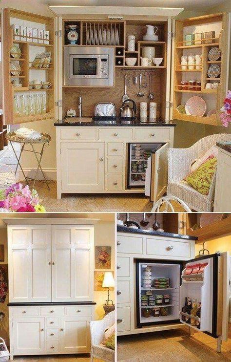 Kitchen in an Amoire Tiny Kitchen Design, Desain Pantry, Outdoor Kitchen Appliances, Space Interiors, Tiny Spaces, Mini Kitchen, Tiny House Living, Tiny Kitchen, Tiny Living