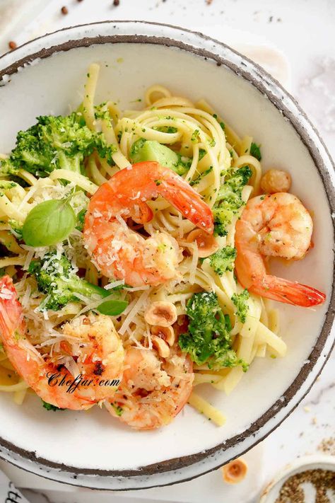 Shrimp and Broccoli Pasta Recipe - Chefjar Shrimp Broccoli Pasta Healthy, Shrimp Brocolli Pasta Recipes, Pasta Shrimp Broccoli Recipes, Shrimp And Broccoli Pasta Recipes Easy, Pasta With Shrimp And Broccoli, Pasta Alio Olio Recipe, Pasta Recipes Broccoli, Shrimp And Broccoli Recipes, Shrimp And Broccoli Pasta