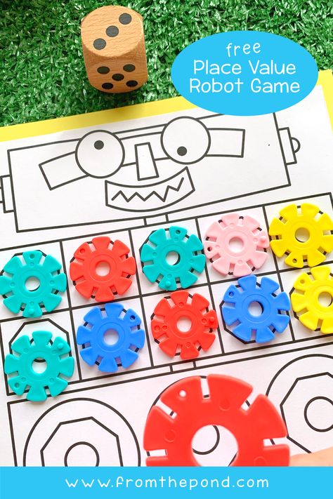 Roll A Robot, Robot Math Activities Preschool, Robots Worksheet, Robot Games For Preschool, Robotics For Kindergarten, Robot Inquiry Kindergarten, Robot Printable, Robots Preschool, Robot Classroom